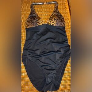 Spiegel Leopard Print and Black Swimsuit with leopard cover up